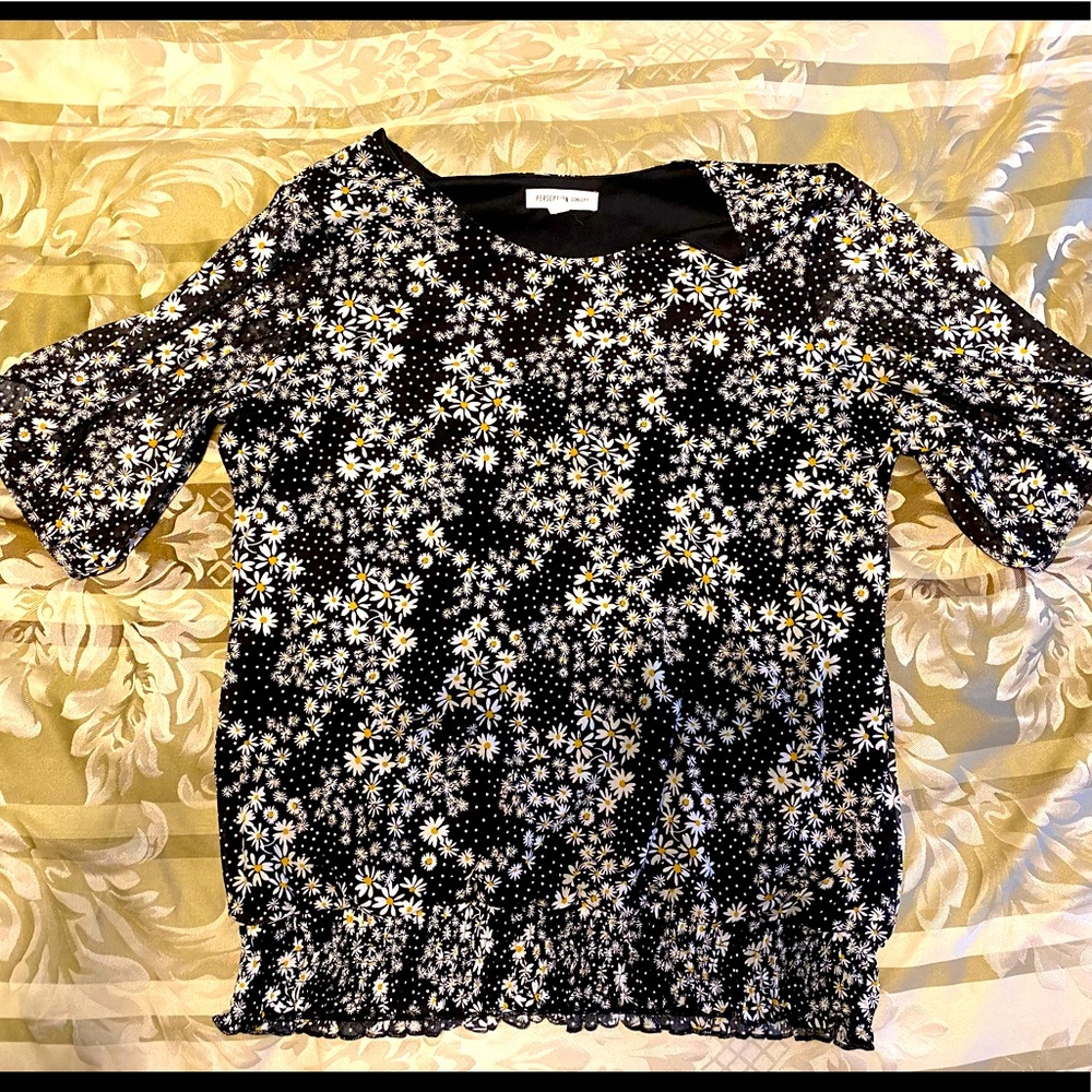 Black and white floral blouse lined